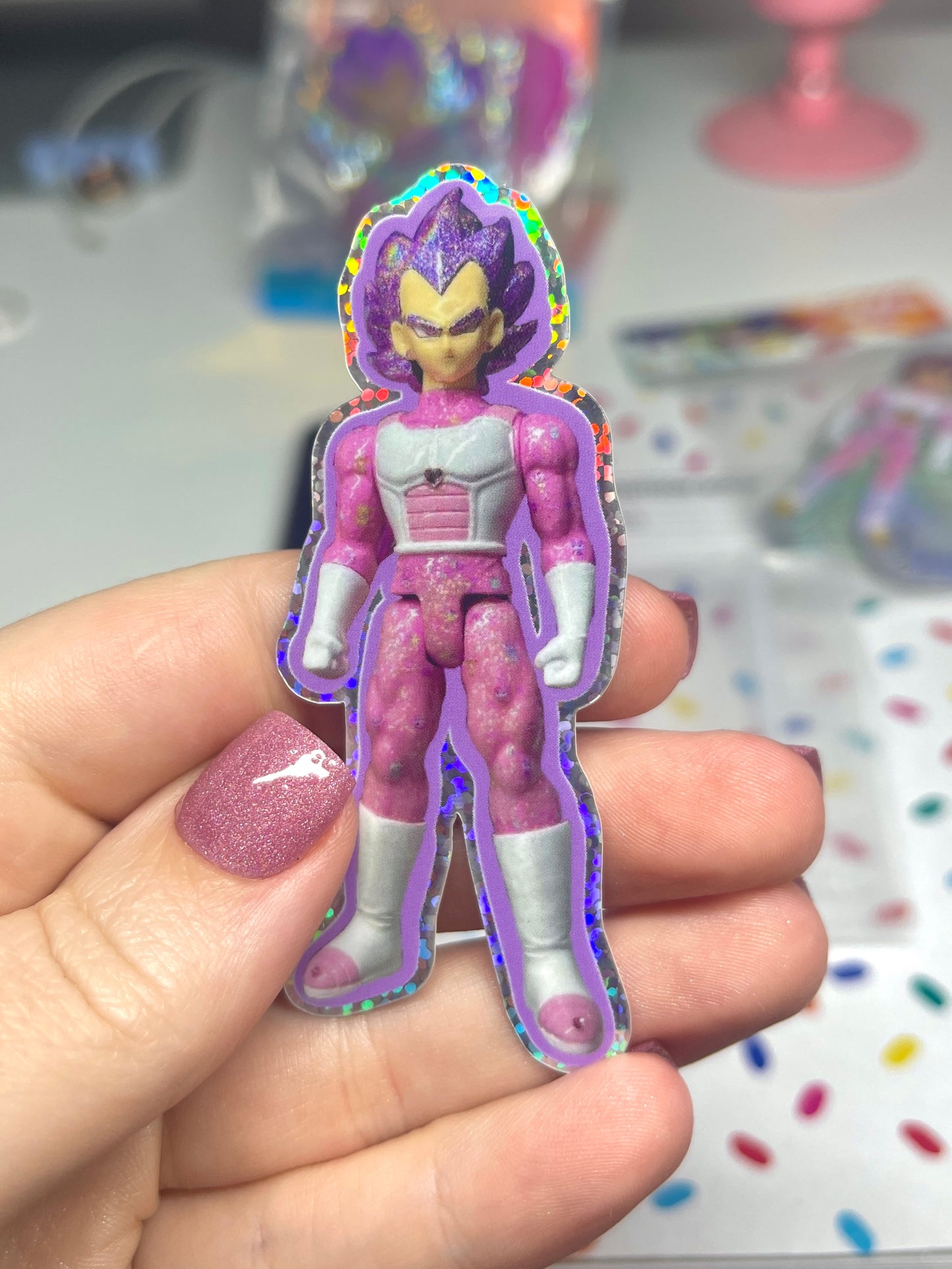 🌸 Galactic Pink Prince – Holographic Mini Sticker 🌸
